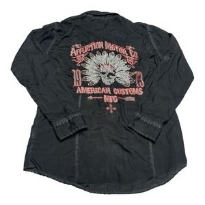Afflicton Motor Co Shirt Mens Sz M Black American Customs Button Up Long‎ Sleeve
